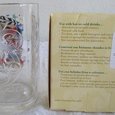 Counter art absorbent coasters, and Mickey Mouse cup - Disneyland 2000 McDonald's