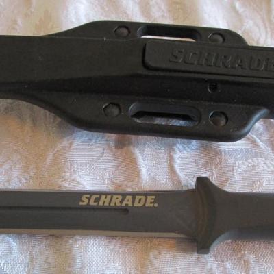Schrade 1-piece, deep-forged, double-edged knife with hard plastic belt sheath