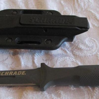 Schrade 1-piece, deep-forged, double-edged knife with hard plastic belt sheath