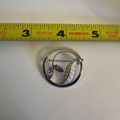 Vintage Sterling and amethyst colored stone brooch