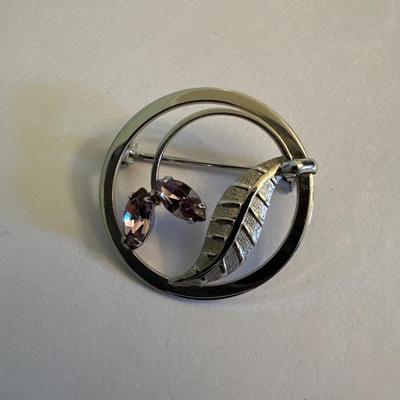 Vintage Sterling and amethyst colored stone brooch