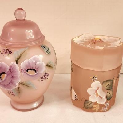 Lot #280 2 piece Fenton Lot - Temple Jar and Dresser Box - pretty!