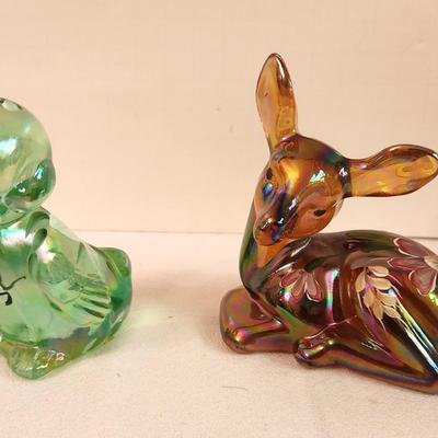 Lot #287 Lot of 2 Fenton Art Glass Animals - Fawn, Deer