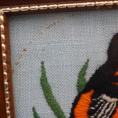 Two Framed Vintage Embroidered Birds