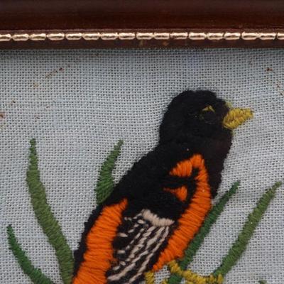 Two Framed Vintage Embroidered Birds