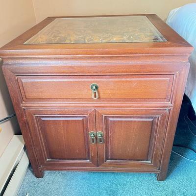 Pair Vintage “Far Eastern Furnishings” Carved Top End Side Tables