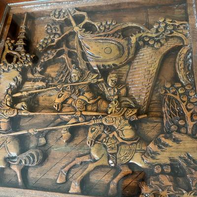 Pair Vintage “Far Eastern Furnishings” Carved Top End Side Tables