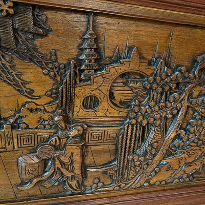 Vintage Carved Wood Asian Themed Headboard or Wall Art