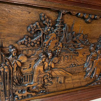 Vintage Carved Wood Asian Themed Headboard or Wall Art