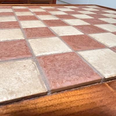 Vintage Tile Top Chesa Checkers Table Drawer Game Pieces