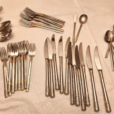 Lot #292 Flatware by Wallace "Golden Corsica" pattern - large set