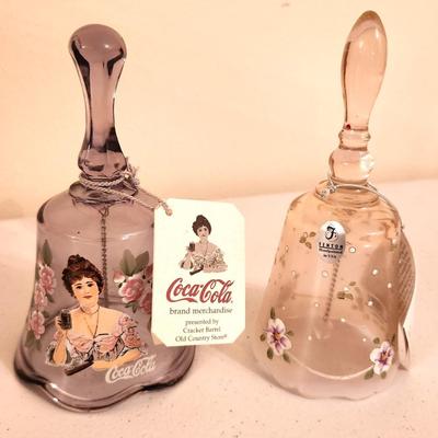 Lot #293 Lot of 2 Fenton Art Glass Bells - one Coca-Cola themed