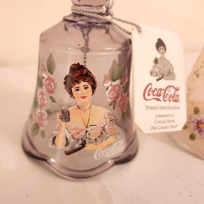 Lot #293 Lot of 2 Fenton Art Glass Bells - one Coca-Cola themed