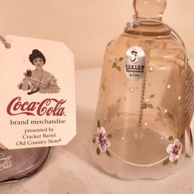Lot #293 Lot of 2 Fenton Art Glass Bells - one Coca-Cola themed