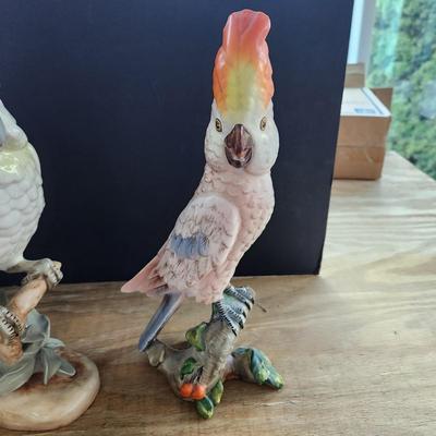 2 Parrot Cockatoo Porcelain Figurines Royal Dux Czech Republic , Italy