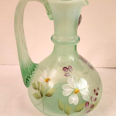 Lot #297 Fenton Art Glass Ewer/Pitcher - Green Mist overlay