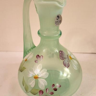 Lot #297 Fenton Art Glass Ewer/Pitcher - Green Mist overlay