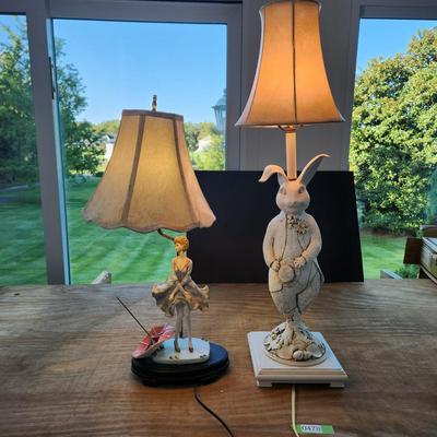 2 Table Lamps Rabbit , Woman in rain