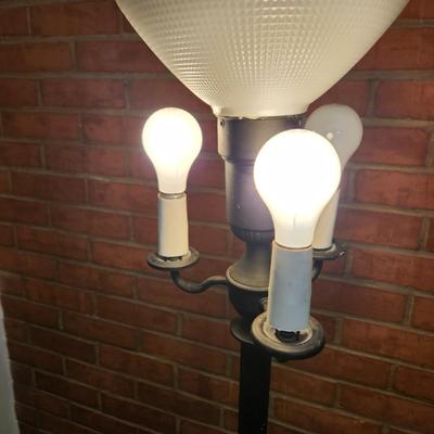 Vintage Torchiere Floor lamp Metal with Glass Base 3 way Mogul Center