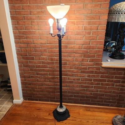 Vintage Torchiere Floor lamp Metal with Glass Base 3 way Mogul Center