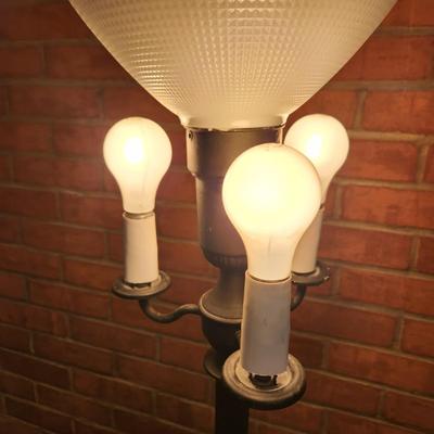 Vintage Torchiere Floor lamp Metal with Glass Base 3 way Mogul Center
