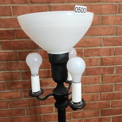 Vintage Torchiere Floor lamp Metal with Glass Base 3 way Mogul Center