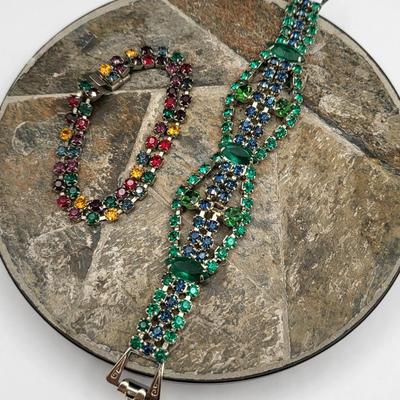 Vintage Colored Rhinestone Bracelets (2)