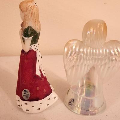 Lot #303 Fenton "Little Sister" figurine and Iridescent Angel Figure