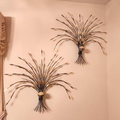 Lot #306 Pair Wheat Sheaf Metal Candle Sconces, dated 1998