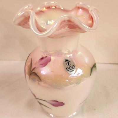 Lot #307 Beautiful Fenton Art Glass Vase - Rosalene Glaze 2002