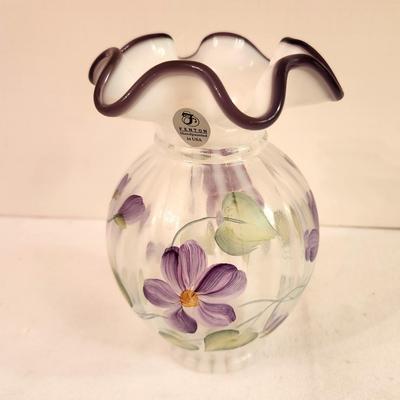 Lot #313 Beautiful Fenton Art Glass Vase - Purple Crest