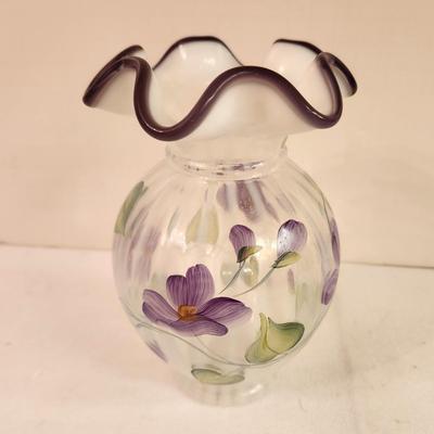 Lot #313 Beautiful Fenton Art Glass Vase - Purple Crest