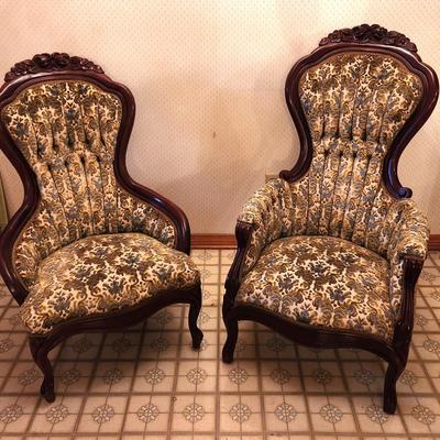 Lot #319 Pair of Parlor Chairs in the Victorian Style - 1940's