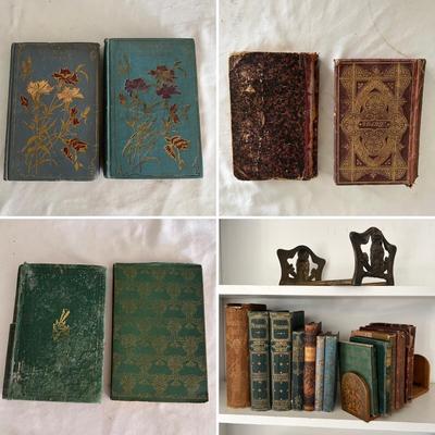 Antique Book Ends & Leather bound Books (LR-RG)
