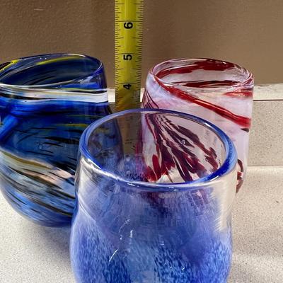 3 Hand Blown Glass Cups Glasses