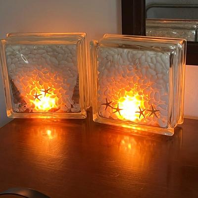 2 Square Glass Table Lamps
