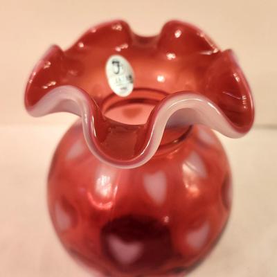 Lot #331 Fenton Art Glass Cranberry Heart Vase