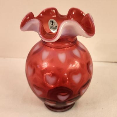 Lot #331 Fenton Art Glass Cranberry Heart Vase