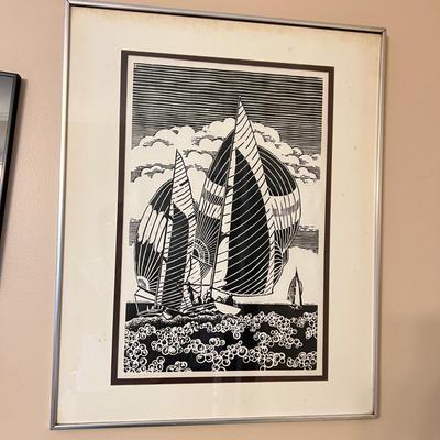 Framed Artwork Lot - 2 Pen & Ink, 1 Block Print