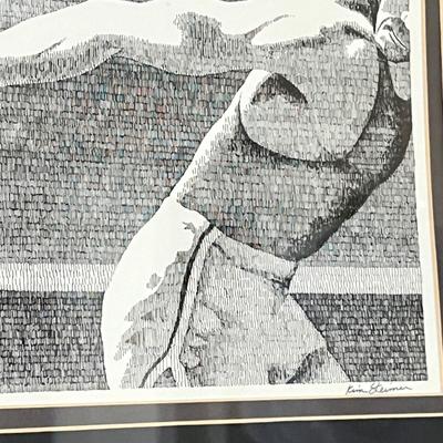 Framed Artwork Lot - 2 Pen & Ink, 1 Block Print