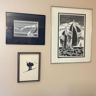 Framed Artwork Lot - 2 Pen & Ink, 1 Block Print