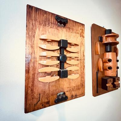 Pair of Vintage Original Industrial Artwork Hanging Sculptures