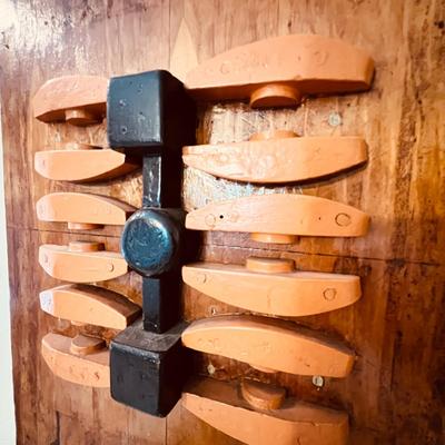 Pair of Vintage Original Industrial Artwork Hanging Sculptures
