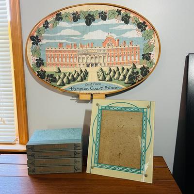 Mixed Vintage Decor - Glass Frame, Cultures of Mankind Books, Irish Linen Framed Tea Towel