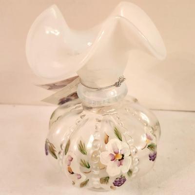 Lot #335 Fenton Art Glass Vase - Blossoms and Berries Collection