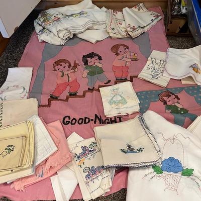 Antique Vintage Embroidered Linens Lot