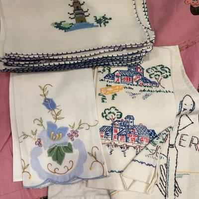 Antique Vintage Embroidered Linens Lot
