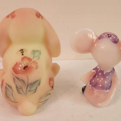 Lot #339 Lot of 2 Cute Fenton Art Glass Figures - Mouse and Lop-Eared Rabbit