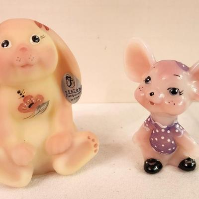 Lot #339 Lot of 2 Cute Fenton Art Glass Figures - Mouse and Lop-Eared Rabbit