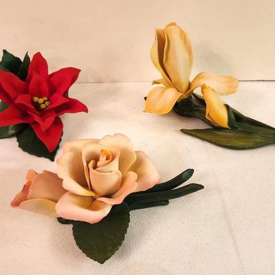 Lot #340 Lot of 3 Bisque porcelain Flower figurines